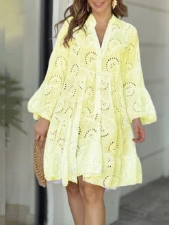 Women's Shirt Dress Casual Dress Mini Dress Outdoor Daily Date Cotton Basic Classic V Neck Button Long Sleeve Spring Fall Winter 2023 Loose Fit Yellow Pink Red Pure Color S M L XL 2XL -HAYz Clothing Shop txjcfd1694576757553