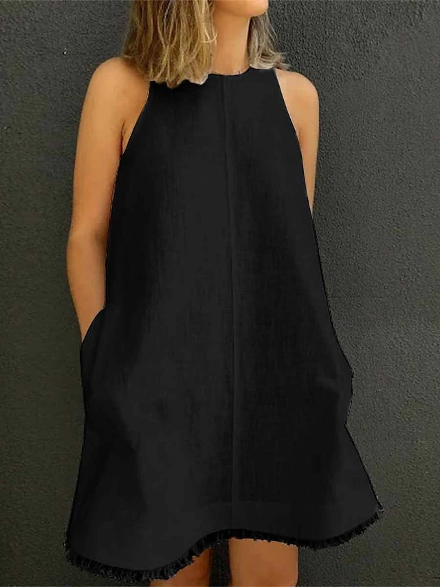 Women's Casual Dress Cotton Linen Dress White Dress Mini Dress Cotton Blend Casual Outdoor Daily Vacation Crew Neck Pocket Sleeveless Summer Spring 2023 Loose Fit Black White Yellow Pure Color S M L 4 Women's Casual Dress Cotton Linen Dress White Dress Mini Dress Cotton Blend Casual Outdoor Daily Vacation Crew Neck Pocket Sleeveless Summer Spring 2023 Loose Fit Black White Yellow Pure Color S M L - Image 4