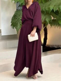 Women's Two Piece Dress Set Casual Dress Skirt Set Daily Date Streetwear Elegant Pocket Long Dress Maxi Dress Shirt Collar Long Sleeve Plain Loose Fit Black Wine Blue Fall Winter S M L XL XXL -HAYz Clothing Shop txzlcc1694085332216