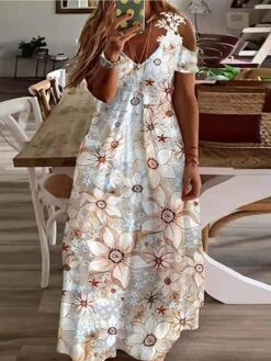 Women‘s Plus Size Curve Casual Dress A Line Dress Floral Tie Dye Long Dress Maxi Dress Short Sleeve Cut Out Print V Neck Fashion Daily Light Yellow Black Spring Summer L XL XXL 3XL -HAYz Clothing Shop tytytq1676275133975