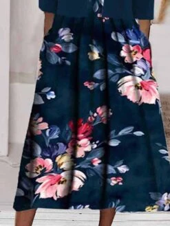 Women's Two Piece Dress Set Casual Dress Print Dress Daily Vacation Fashion Streetwear Pocket Print Midi Dress V Neck Half Sleeve Floral Regular Fit Navy Blue Summer Spring S M L XL XXL -HAYz Clothing Shop tzfekf1684481037538