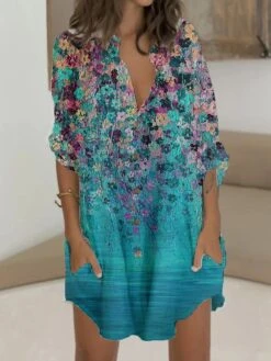 Women's Shirt Dress Casual Dress Shift Dress Mini Dress Outdoor Daily Vacation Polyester Fashion Casual Stand Collar Button Pocket Long Sleeve Summer Spring Fall 2023 Regular Fit Blue Purple Green -HAYz Clothing Shop tztcsf1677146428977