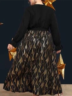 Women's Plus Size Curve Prom Dress Party Dress Wedding Guest Dress Long Dress Maxi Dress Black Long Sleeve Print Lace Up Fall Winter Autumn V Neck Fashion Evening Party Wedding Guest L XL -HAYz Clothing Shop uaambe1693205936094