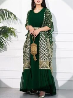 Women's Two Piece Dress Set Party Dress Sheath Dress Party Cocktail Party Fashion Party Lace Up Ruched Long Dress Maxi Dress Crew Neck Short Sleeve Print Loose Fit Black White Green Fall Winter S M L -HAYz Clothing Shop uamwsd1696691507695