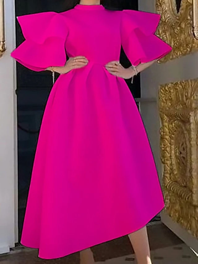 Women‘s Plus Size Curve Party Dress Solid Color Crew Neck Half Sleeve Spring Fall Elegant Modern Maxi Long Dress Formal Party Dress 2 Women‘s Plus Size Curve Party Dress Solid Color Crew Neck Half Sleeve Spring Fall Elegant Modern Maxi Long Dress Formal Party Dress - Image 2