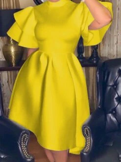 Women‘s Plus Size Curve Party Dress Solid Color Turtleneck Ruched Short Sleeve Spring Fall Stylish Elegant Prom Dress Midi Dress Formal Party Dress -HAYz Clothing Shop ubnkuu1631263009819