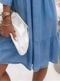 Women's Casual Dress Cotton Linen Dress Swing Dress Midi Dress Cotton Blend Fashion Basic Outdoor Daily V Neck Patchwork Eyelet 3/4 Length Sleeve Summer Spring Fall 2023 Regular Fit Blue Plain S M L -HAYz Clothing Shop ubqpqh1681809388500