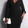 Women's Plus Size Curve Sweater Dress Casual Dress Winter Dress Solid Color Midi Dress Long Sleeve V Neck Fashion Daily Black Fall Winter XL XXL 3XL