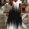 Women‘s Plus Size Curve Casual Dress A Line Dress Floral Tie Dye Long Dress Maxi Dress Short Sleeve Cut Out Print V Neck Fashion Daily Light Yellow Black Spring Summer L XL XXL 3XL
