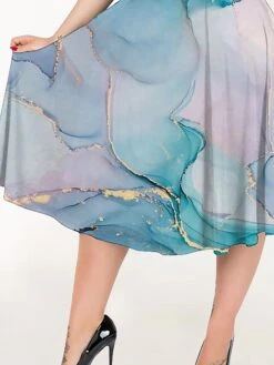Women‘s Plus Size Curve Casual Dress A Line Dress Marbling Midi Dress Short Sleeve Print V Neck Elegant Party Pink Blue Summer Spring L XL XXL 3XL 4XL -HAYz Clothing Shop ucuwnz1679394116058