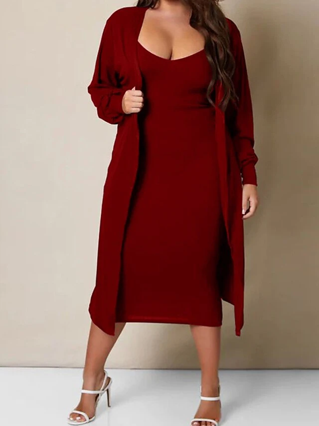 Women's Two Piece Dress Set Casual Dress Skirt Set Home Daily Fashion Streetwear Ribbed Midi Dress Crew Neck Long Sleeve Plain Slim Black White Wine Fall Winter S M L XL XXL 18 Women's Two Piece Dress Set Casual Dress Skirt Set Home Daily Fashion Streetwear Ribbed Midi Dress Crew Neck Long Sleeve Plain Slim Black White Wine Fall Winter S M L XL XXL - Image 18