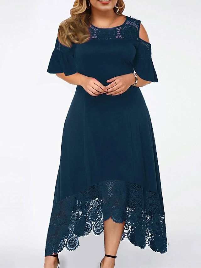 Women‘s Plus Size Curve Casual Dress A Line Dress Gradient Long Dress Maxi Dress Short Sleeve Patchwork Hollow Out Crew Neck Fashion Outdoor Black Light Green Summer Spring XL XXL 3XL 4XL 5XL 6 Women‘s Plus Size Curve Casual Dress A Line Dress Gradient Long Dress Maxi Dress Short Sleeve Patchwork Hollow Out Crew Neck Fashion Outdoor Black Light Green Summer Spring XL XXL 3XL 4XL 5XL - Image 6