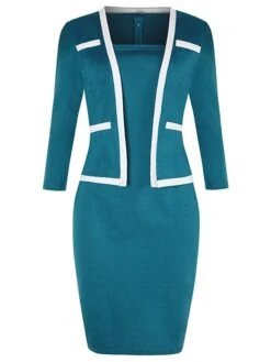 Women's Work Dress Sheath Dress Church Dress Midi Dress Black Dusty Blue 3/4 Length Sleeve Pure Color Fake Two Piece Spring Fall Winter Square Neck Modern Winter Dress Office Fall Dress 2023 S M L XL -HAYz Clothing Shop udicoi1624009533647