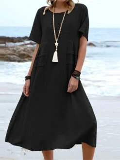 Women's Casual Dress Cotton Linen Dress A Line Dress Midi Dress Polyester Fashion Modern Outdoor Daily Vacation Crew Neck Basic Short Sleeve Summer Spring 2023 Loose Fit Black Pink Blue Plain S M L 15 Women's Casual Dress Cotton Linen Dress A Line Dress Midi Dress Polyester Fashion Modern Outdoor Daily Vacation Crew Neck Basic Short Sleeve Summer Spring 2023 Loose Fit Black Pink Blue Plain S M L -HAYz Clothing Shop udsrui1686883758699