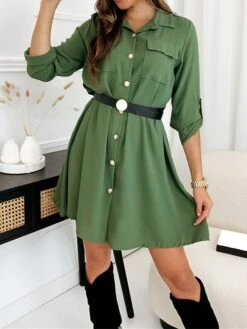 Women's Shirt Dress Casual Dress Mini Dress Outdoor Daily Vacation Cotton Fashion Modern Shirt Collar Button Pocket Long Sleeve Fall Winter 2023 Regular Fit Black Brown Green Pure Color XS S M L XL -HAYz Clothing Shop udtfiy1695813907450