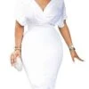 Women‘s Plus Size Curve Easter Dress Work Dress Pure Color V Neck Short Sleeve Spring Fall Work Knee Length Dress Work Dress