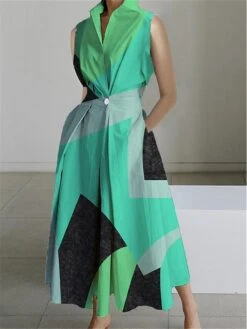 Women's Shirt Dress Casual Dress Swing Dress Maxi Long Dress Outdoor Office Daily Polyester Fashion Modern Shirt Collar Button Pocket Sleeveless Summer Spring 2023 Loose Fit Yellow Dark Pink Blue -HAYz Clothing Shop uervib1690859507676