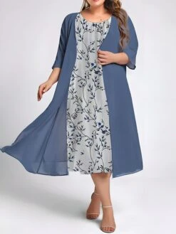 Women's Plus Size Two Piece Dress Set Casual Dress Swing Dress Outdoor Daily Fashion Elegant Print Midi Dress Crew Neck 3/4 Length Sleeve Floral Loose Fit Pink Royal Blue Blue Fall Winter L XL XXL 6 Women's Plus Size Two Piece Dress Set Casual Dress Swing Dress Outdoor Daily Fashion Elegant Print Midi Dress Crew Neck 3/4 Length Sleeve Floral Loose Fit Pink Royal Blue Blue Fall Winter L XL XXL -HAYz Clothing Shop uezywk1693534942329