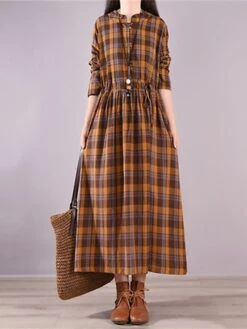 Women's Casual Dress Cotton Linen Dress Plaid Dress Midi Dress Linen / Cotton Blend Fashion Basic Outdoor Daily Holiday Stand Collar Pocket Print Long Sleeve Fall Winter Autumn 2023 Loose Fit Yellow 18 Women's Casual Dress Cotton Linen Dress Plaid Dress Midi Dress Linen / Cotton Blend Fashion Basic Outdoor Daily Holiday Stand Collar Pocket Print Long Sleeve Fall Winter Autumn 2023 Loose Fit Yellow -HAYz Clothing Shop uffkgy1693553156049