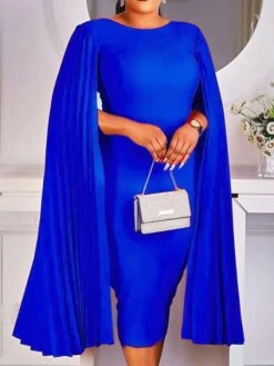 Women‘s Plus Size Curve Work Dress Solid Color Crew Neck Long Sleeve Spring Fall Work Formal Midi Dress Date Vacation Dress -HAYz Clothing Shop ufjeji1661221672923