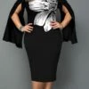 Women's Plus Size Curve Party Dress Winter Dress Bodycon Floral Midi Dress Long Sleeve Crew Neck Fashion Party Black Fall Winter XL XXL 3XL 4XL 5XL