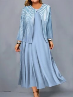 Women's Plus Size Curve Casual Dress Dress Set Two Piece Dress Leaf Midi Dress Long Sleeve Print Crew Neck Mature Outdoor Pink Blue Fall Winter L XL XXL 3XL 4XL -HAYz Clothing Shop ufxbuk1695096070821