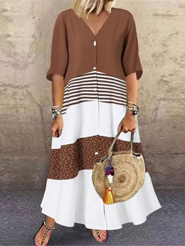 Women‘s Curve Plus Size Curve A Line Dress Striped V Neck Print Half Sleeve Spring Summer Casual Maxi Long Dress Casual Daily Dress 1 Women‘s Curve Plus Size Curve A Line Dress Striped V Neck Print Half Sleeve Spring Summer Casual Maxi Long Dress Casual Daily Dress