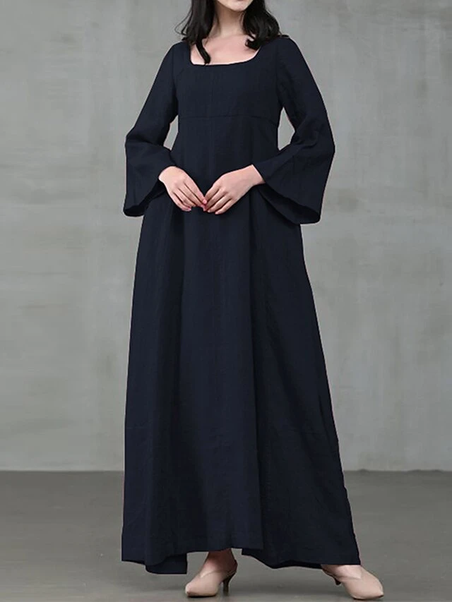 Women's Casual Dress Cotton Linen Dress Cotton Dress Maxi Long Dress Cotton Daily Stylish Outdoor Daily Vacation Square Neck Ruched Long Sleeve Spring Fall Winter 2023 Regular Fit Black Yellow Pink 3 Women's Casual Dress Cotton Linen Dress Cotton Dress Maxi Long Dress Cotton Daily Stylish Outdoor Daily Vacation Square Neck Ruched Long Sleeve Spring Fall Winter 2023 Regular Fit Black Yellow Pink - Image 3