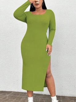 Women‘s Plus Size Curve Party Dress Cocktail Dress Wedding Guest Dress Midi Dress Green Long Sleeve Pure Color Split Spring Fall Winter Crew Neck Fashion Birthday Wedding Guest Vacation 2023 8 Women‘s Plus Size Curve Party Dress Cocktail Dress Wedding Guest Dress Midi Dress Green Long Sleeve Pure Color Split Spring Fall Winter Crew Neck Fashion Birthday Wedding Guest Vacation 2023 -HAYz Clothing Shop uhnasq1692174448508