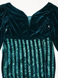 Women‘s Plus Size Curve Wedding Guest Party Dress Velvet Dress Sequin Dress Solid Color V Neck Long Sleeve Fall Winter Stylish Elegant Maxi Long Dress Party Date Dress -HAYz Clothing Shop uhntsf1662368804886