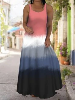 Women‘s Plus Size Curve Casual Dress Strap Dress Tie Dye Long Dress Maxi Dress Sleeveless Print Strap Fashion Outdoor Yellow Red Summer Spring L XL XXL 3XL 4XL -HAYz Clothing Shop uhsgdt1680078123656