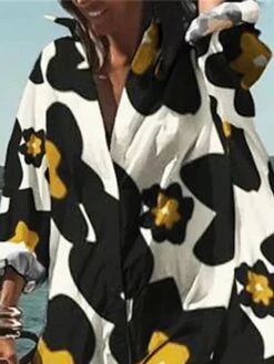 Women's Shirt Dress Casual Dress Swing Dress Mini Dress Outdoor Daily Vacation Polyester Fashion Casual Shirt Collar Button Print Long Sleeve Summer Spring Fall 2023 Loose Fit Yellow Floral S M L XL -HAYz Clothing Shop uiigyd1678355284769