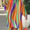 Women‘s Plus Size Curve Casual Dress Striped Crew Neck Long Sleeve Fall Winter Casual Midi Dress Daily Vacation Dress