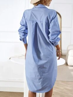 Women's Casual Dress Work Dress Shift Dress Mini Dress Outdoor Office Business Cotton Classic Modern Shirt Collar Button Pocket Long Sleeve Summer Spring Fall 2023 Loose Fit Black White Blue Pure -HAYz Clothing Shop uiyjue1688542182077