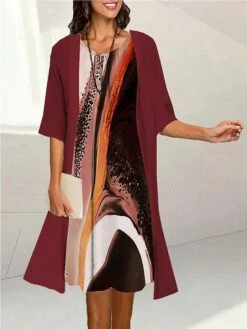 Women's Two Piece Dress Set Casual Dress Print Dress Outdoor Daily Fashion Elegant Print Midi Dress Crew Neck 3/4 Length Sleeve Ombre Marble Print Loose Fit Black Light Green Pink Summer Spring S M L -HAYz Clothing Shop uiymip1690171186418