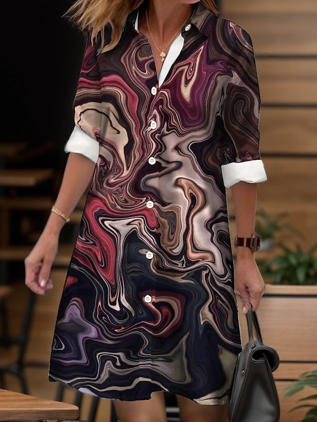 Women's Shirt Dress Casual Dress Midi Dress Outdoor Daily Date Polyester Fashion Modern Shirt Collar Button Pocket Long Sleeve Fall Winter 2023 Loose Fit Navy Blue Blue Purple Ombre S M L XL 2XL 3 Women's Shirt Dress Casual Dress Midi Dress Outdoor Daily Date Polyester Fashion Modern Shirt Collar Button Pocket Long Sleeve Fall Winter 2023 Loose Fit Navy Blue Blue Purple Ombre S M L XL 2XL - Image 3