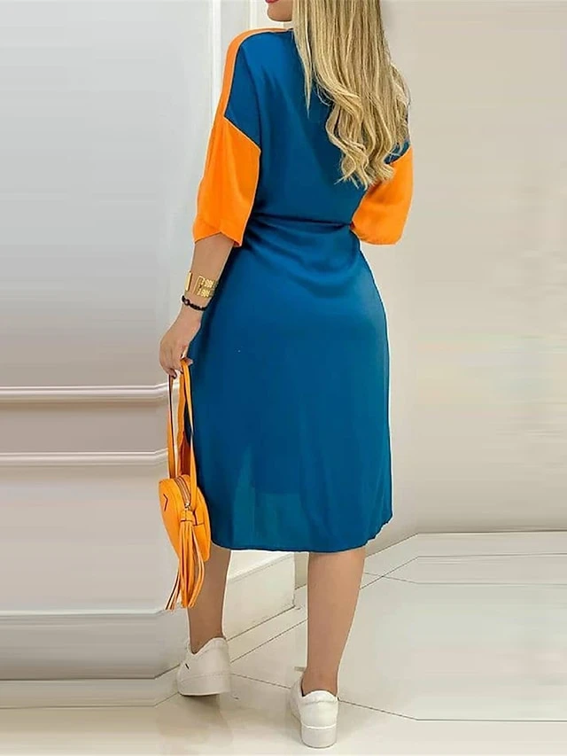 Women's Shirt Dress Casual Dress Midi Dress Outdoor Daily Vacation Polyester Fashion Modern Shirt Collar Button Pocket Long Sleeve Fall Winter 2023 Loose Fit Blue Color Block S M L XL 4 Women's Shirt Dress Casual Dress Midi Dress Outdoor Daily Vacation Polyester Fashion Modern Shirt Collar Button Pocket Long Sleeve Fall Winter 2023 Loose Fit Blue Color Block S M L XL - Image 4
