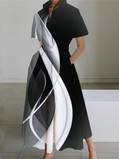 Women's Shirt Dress Casual Dress Swing Dress Maxi Long Dress Outdoor Office Daily Polyester Fashion Modern Shirt Collar Button Pocket Short Sleeve Summer Spring 2023 Loose Fit Black White Pink Floral -HAYz Clothing Shop ukhbuz1689924467741