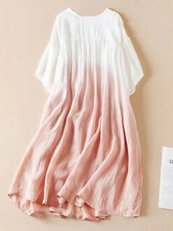 Women's Casual Dress Cotton Linen Dress Swing Dress Midi Dress Polyester Fashion Casual Outdoor Daily Vacation Crew Neck Pocket Print Half Sleeve Spring Fall Autumn 2023 Loose Fit Pink Blue Brown