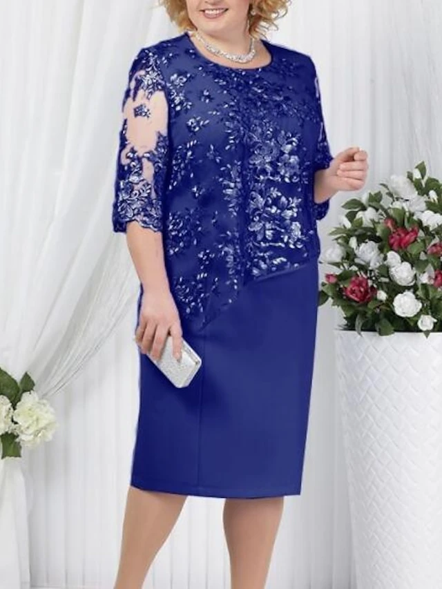 Women‘s Plus Size Curve Sheath Dress Floral Round Neck Lace Half Sleeve Fall Spring Work Vintage Prom Dress Knee Length Dress Party Daily Dress 3 Women‘s Plus Size Curve Sheath Dress Floral Round Neck Lace Half Sleeve Fall Spring Work Vintage Prom Dress Knee Length Dress Party Daily Dress - Image 3