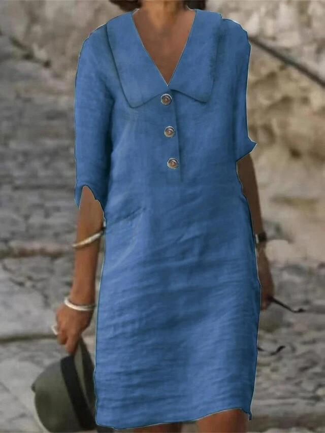 Women's Cotton Linen Dress Casual Dress Shift Dress Midi Dress Cotton Blend Fashion Modern Outdoor Daily Vacation Shirt Collar Button Half Sleeve Summer Spring 2023 Regular Fit White Blue Green Plain 5 Women's Cotton Linen Dress Casual Dress Shift Dress Midi Dress Cotton Blend Fashion Modern Outdoor Daily Vacation Shirt Collar Button Half Sleeve Summer Spring 2023 Regular Fit White Blue Green Plain - Image 5