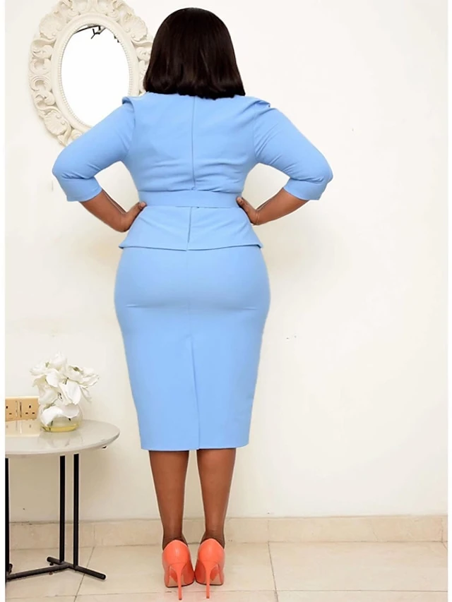 Women‘s Plus Size Curve Easter Dress Work Dress Solid Color Shirt Collar 3/4 Length Sleeve Spring Fall Work Elegant Casual Knee Length Dress Formal Dress 3 Women‘s Plus Size Curve Easter Dress Work Dress Solid Color Shirt Collar 3/4 Length Sleeve Spring Fall Work Elegant Casual Knee Length Dress Formal Dress - Image 3