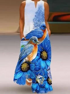 Women‘s Plus Size Curve Casual Dress A Line Dress Animal Floral Long Dress Maxi Dress Sleeveless Pocket Print V Neck Fashion Daily White Yellow Spring Summer L XL XXL 3XL 4XL -HAYz Clothing Shop umwinb1675926872681