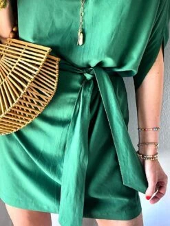 Women's Casual Dress Loose Dress Mini Dress Polyester Fashion Daily Outdoor Daily Vacation V Neck Lace Up Half Sleeve Fall Autumn 2023 Loose Fit Green Plain S M L XL -HAYz Clothing Shop unqoqf1692960913963