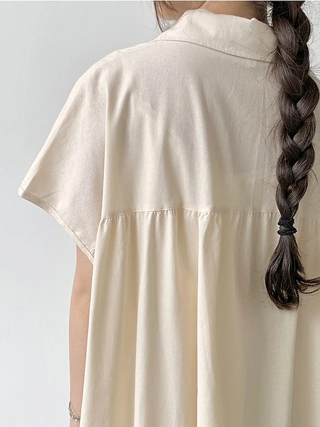 Women's Shirt Dress Casual Dress Maxi Long Dress Outdoor Daily Cotton Linen Basic Classic Shirt Collar Button Short Sleeve Summer Spring 2023 Loose Fit Navy Blue Brown Green Pure Color S M L XL XXL 14 Women's Shirt Dress Casual Dress Maxi Long Dress Outdoor Daily Cotton Linen Basic Classic Shirt Collar Button Short Sleeve Summer Spring 2023 Loose Fit Navy Blue Brown Green Pure Color S M L XL XXL - Image 14