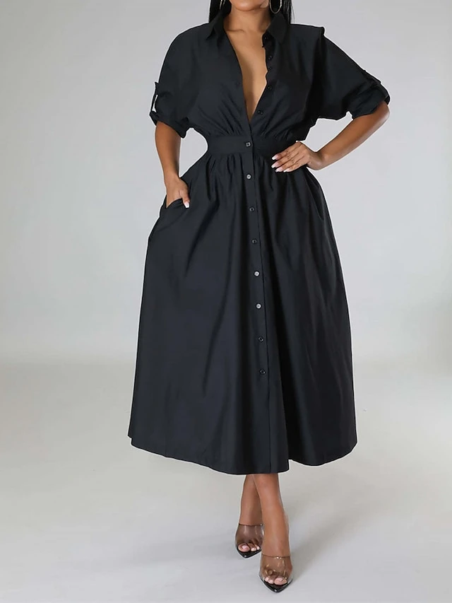 Women's Shirt Dress Casual Dress Swing Dress Maxi Long Dress Outdoor Daily Vacation Cotton And Linen Fashion Casual Shirt Collar Button Rolled Cuff Long Sleeve Spring Fall Winter 2023 Slim Black 10 Women's Shirt Dress Casual Dress Swing Dress Maxi Long Dress Outdoor Daily Vacation Cotton And Linen Fashion Casual Shirt Collar Button Rolled Cuff Long Sleeve Spring Fall Winter 2023 Slim Black - Image 10