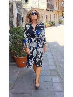 Women's Shirt Dress Work Dress Formal Dress Maxi Long Dress Daily Sports Date Polyester Fashion Elegant V Neck Tie Belt Print Long Sleeve Summer Spring Fall 2023 Regular Fit Blue Green Print Flower -HAYz Clothing Shop uoqjir1692674715735