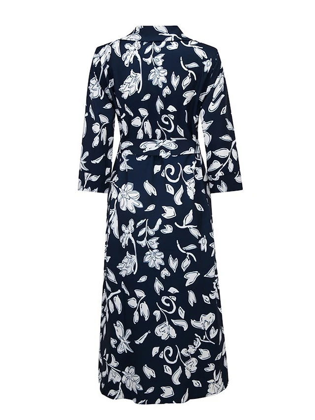Women's Shirt Dress Casual Dress Midi Dress Outdoor Daily Vacation Polyester Fashion Modern Shirt Collar Button Pocket 3/4 Length Sleeve Summer Spring Fall 2023 Regular Fit Navy Blue Green Leaf Floral 8 Women's Shirt Dress Casual Dress Midi Dress Outdoor Daily Vacation Polyester Fashion Modern Shirt Collar Button Pocket 3/4 Length Sleeve Summer Spring Fall 2023 Regular Fit Navy Blue Green Leaf Floral - Image 8