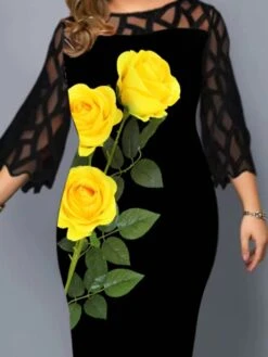 Women‘s Plus Size Curve Lace Dress Work Dress Sheath Dress Floral Midi Dress Long Sleeve Mesh Patchwork Crew Neck Fashion Outdoor Black Spring Summer L XL XXL 3XL 4XL -HAYz Clothing Shop upqrja1676978633701