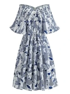 Women‘s Plus Size Curve Party Dress Shift Dress Semi Formal Dress Midi Dress Blue Short Sleeve Floral Ruffle Summer Spring Fall V Neck Fashion Wedding Guest Vacation Summer Dress 2023 -HAYz Clothing Shop uqspix1691399476540